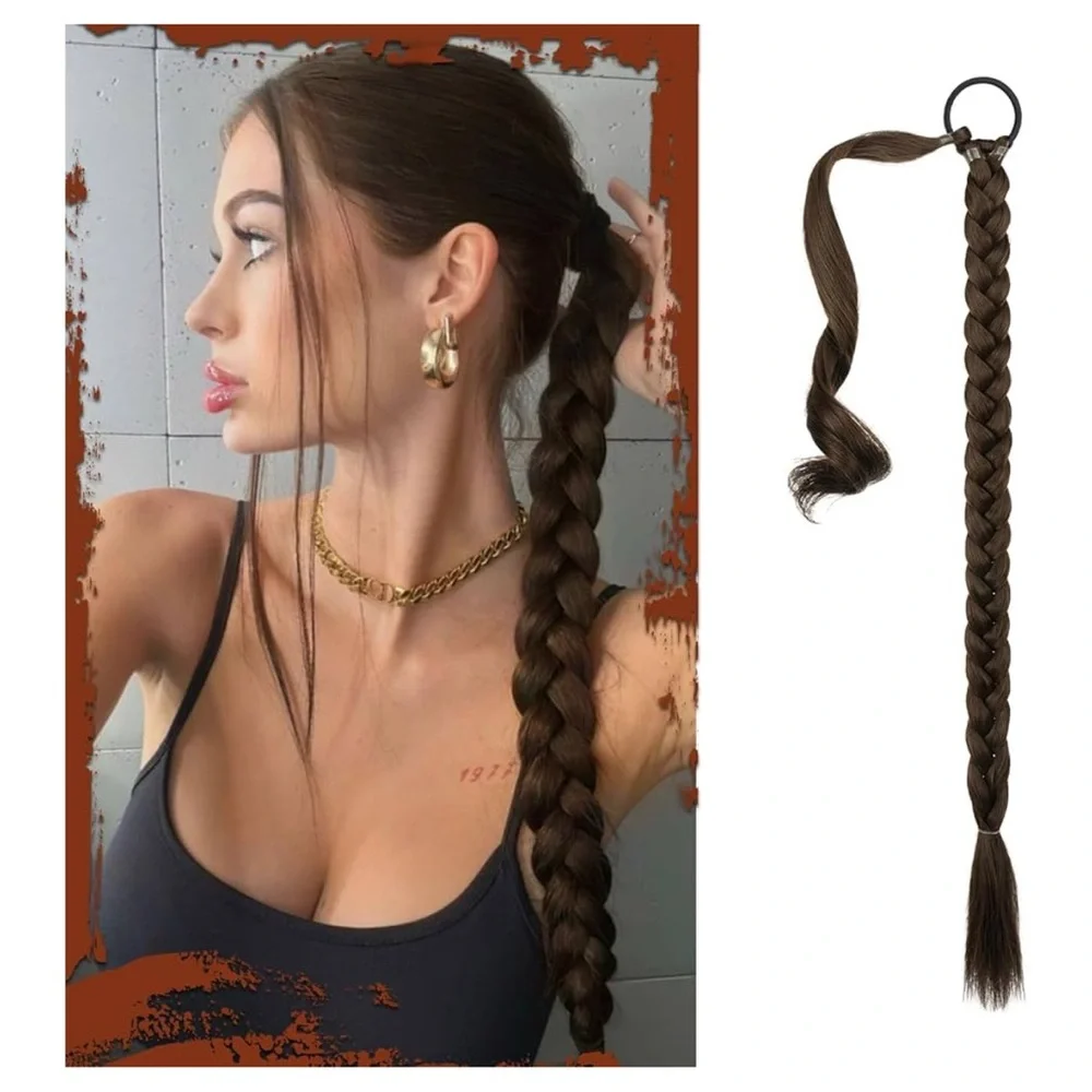 Long Braid Ponytail Extension Straight Synthetic Hairpieces, 26 inch | SOFEIYAN